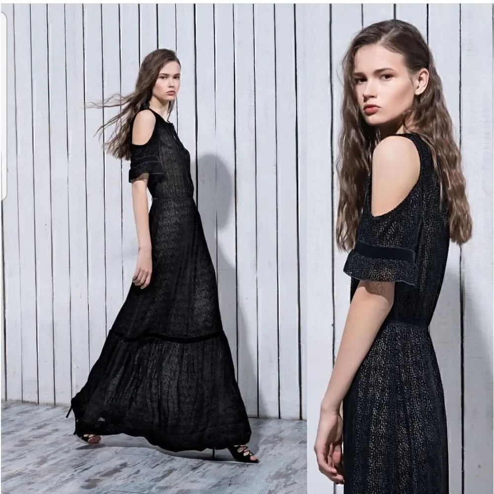 Lattori Black Silk Maxi Dress, NWOT, Sz. S